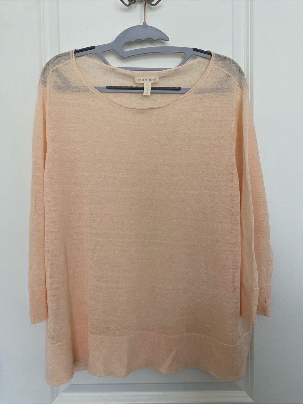Eileen Fisher Peach Sheer Linen Lightweight Knit Top Large